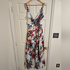 L love white and red Floral Maxi sun Dress size large
